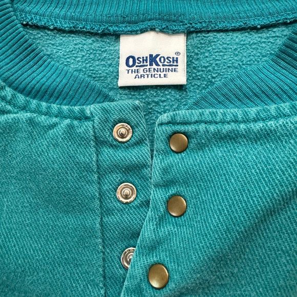 Rare Vintage 80s Osh Kosh Quarter Snap Pullover Sweatshirt Teal Size XL - Picture 3 of 7